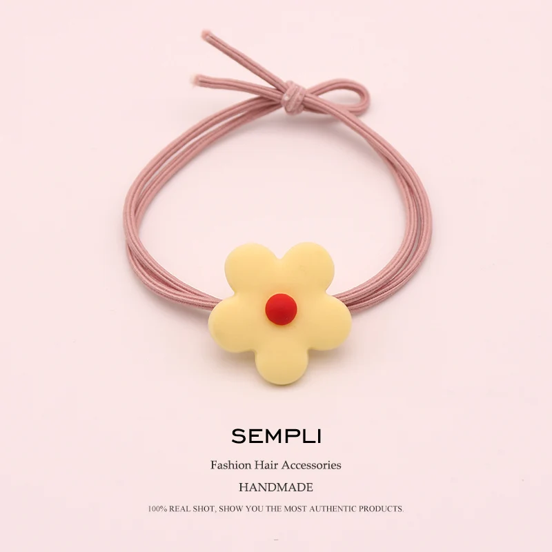 Sempli корейский маленький свежий нейлон Высокая резина для женщин эластичные резинки для волос Ins милый Декор в виде головки подсолнечника веревка аксессуары для волос Резина