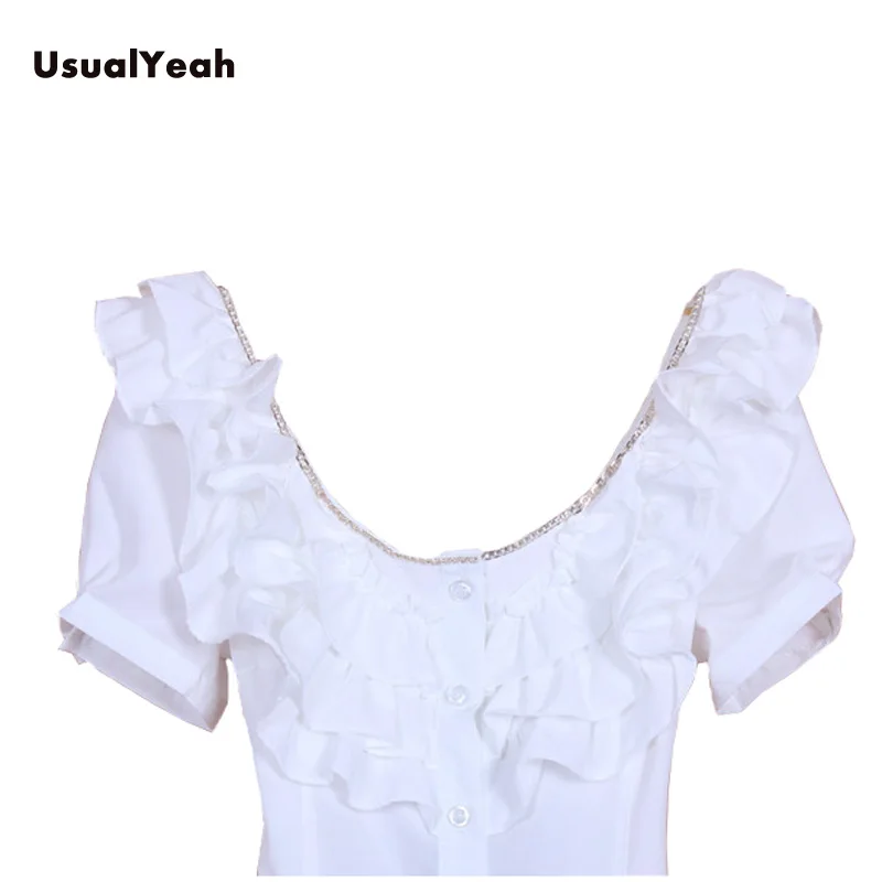 Женская блузка с коротким рукавом круглым вырезом и оборками|ruffle blouse|blouse fashiondesigner