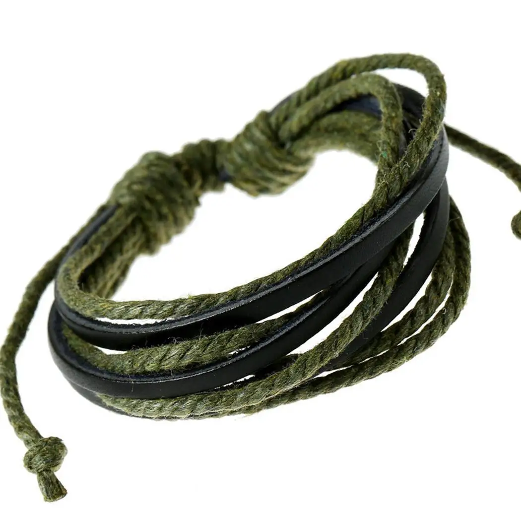 bracelet Rope Hand-Woven Beaded Hand Bracelets made Unisex Leather rope Wrap Vintage leather woven Style 1pcs Bandages | Украшения и