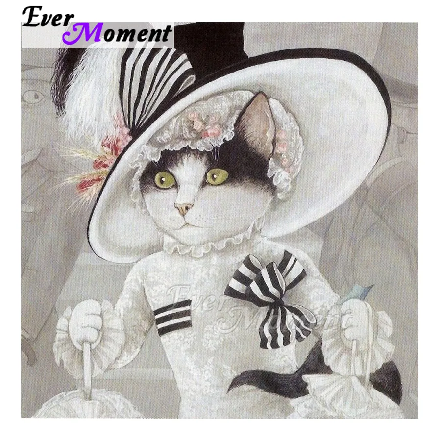 Ever Moment Алмазная картина ручной работы Элегантный Кот в шляпе хобби Стразы 5D DIY