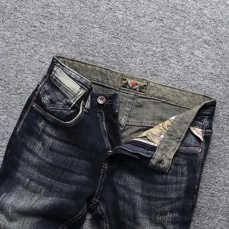 Джинсы мужские в винтажном стиле рваные джинсы Slim Fit ретро классические брюки