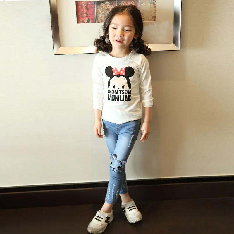 Новинка 2016 года брендовые джинсы для маленьких девочек сезон весна осень узкие