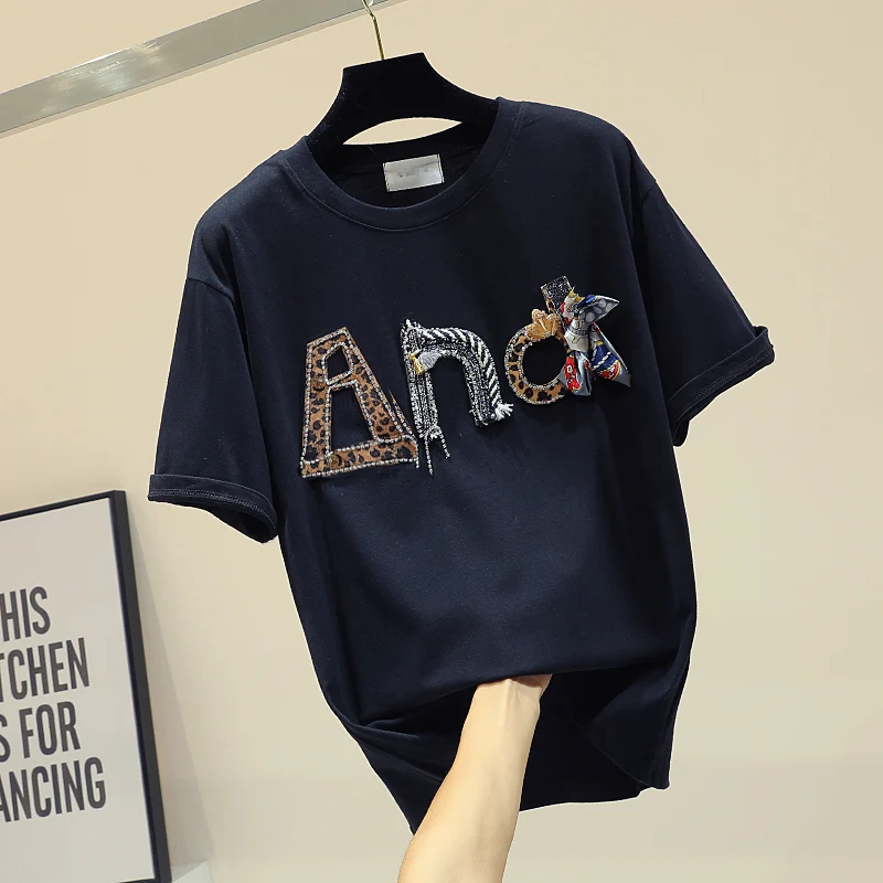 2019 специальное предложение хлопковая Футболка с круглым вырезом и аппликацией в