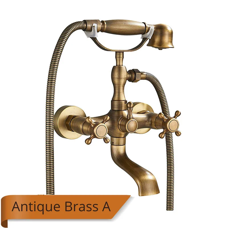 Antique Brass A Ванная комната Ванна смеситель кран на 360 градусов вращающийся Ванна смеситель для ванны с изливом Латунь ручной душ кран черный Ванна смеситель для душа - Цвет: Antique Brass A