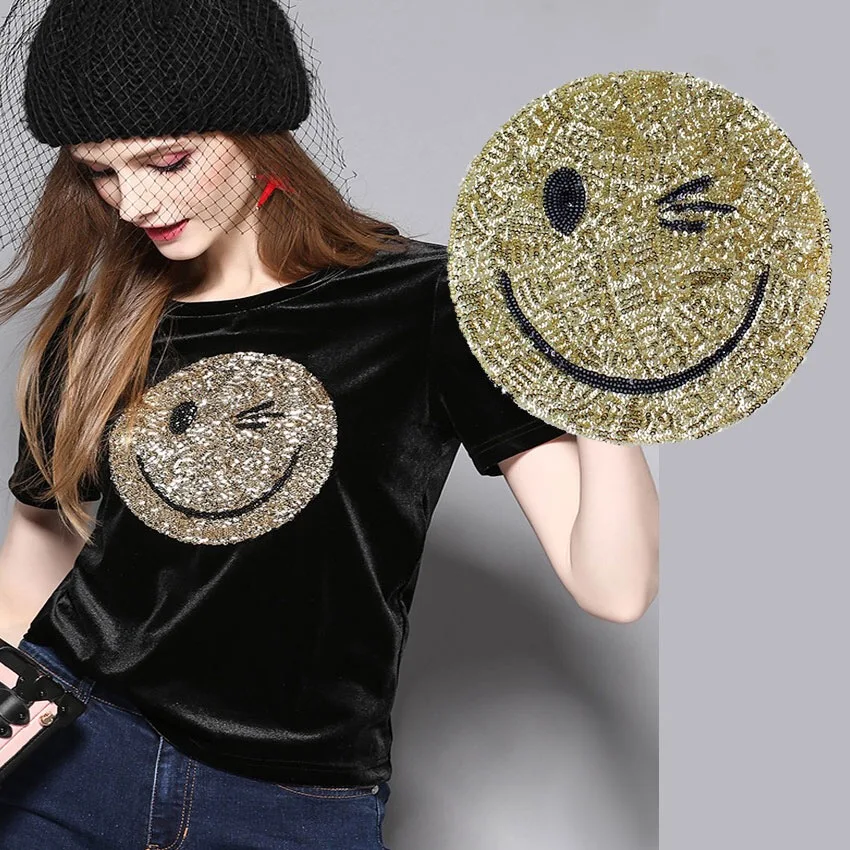 Новые смешные смайлики улыбка маска для лица нашивки с блестками 2 шт. Пришивные