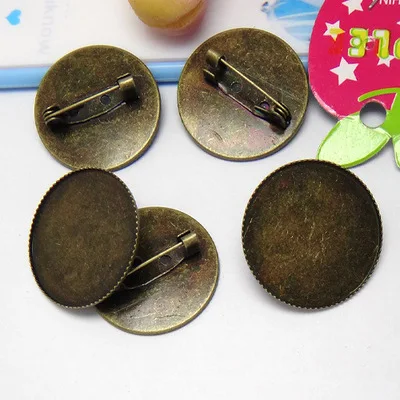 

10pcs Bronze 20/25mm Copper Teeth edge Cabochon Cameo Setting Tray with Back Safety Pin Brooch Pin Blank Findigns