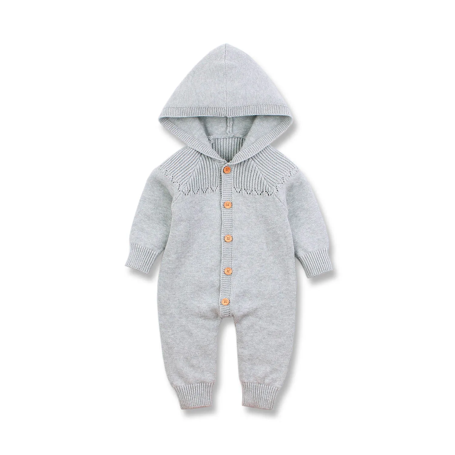 grey baby romper Одежда для новорожденных; коллекция года; сезон весна; комбинезоны с капюшоном и длинными рукавами для маленьких девочек; однотонные трикотажные Пижамные комплекты для маленьких мальчиков - Цвет: grey baby romper