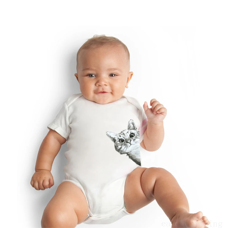 DERMSPE/детский хлопковый комбинезон унисекс с коротким рукавом и принтом в виде