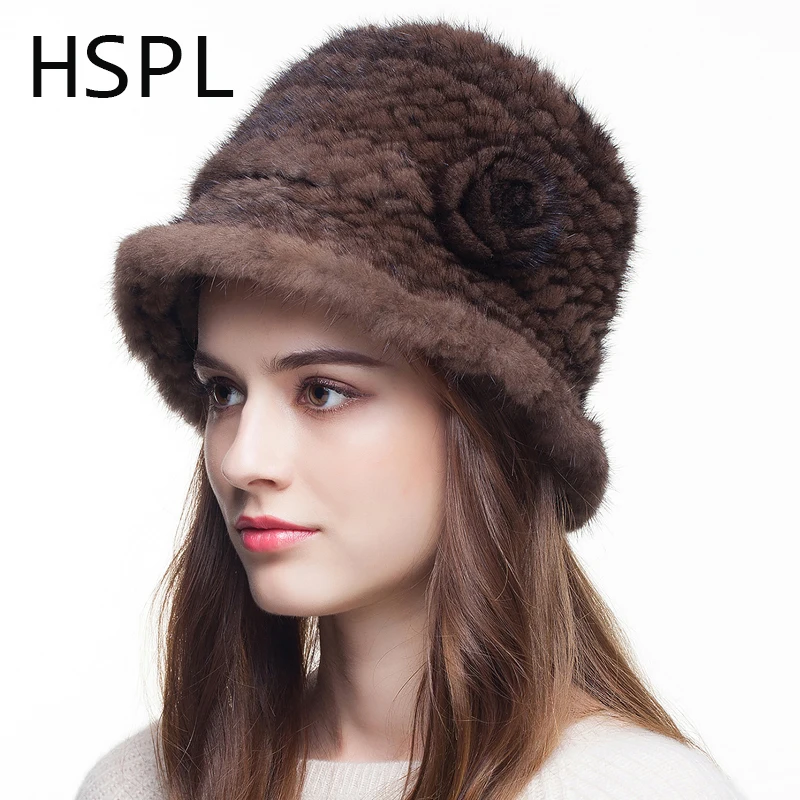 

Женская шапка HSPL, черная вязаная шапка из меха норки на зиму, 2019