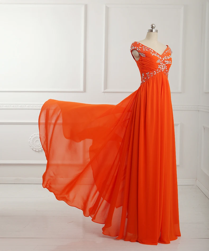 Оранжевый Шифон Линии Длинные Платья Выпускного Вечера 2016 Нестандартного