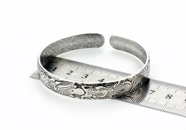 Тайский Серебряный стильный черный браслет. Гармония дракона и феникса. Подходит