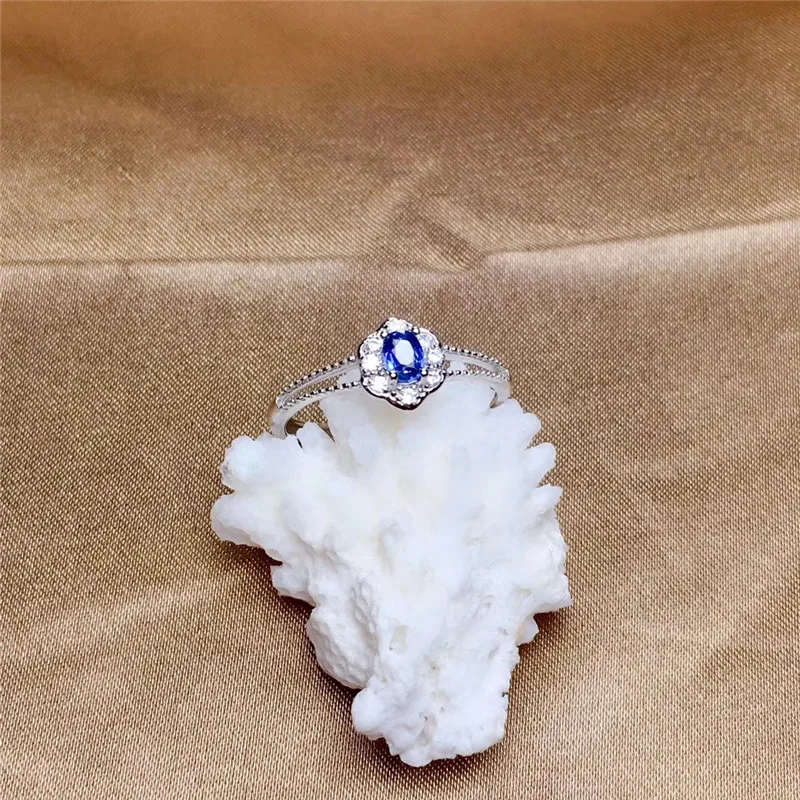 

WEAINY S925 Sterling Silver Ring Genuine Natural Sri Lanka Sapphire Birthstone Ring Ladies Blue Gemstone Fashion Pop Ring