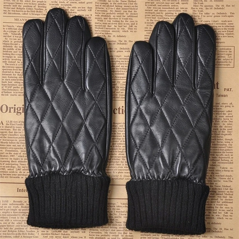 

Genuine Leather 2018 Men Gloves Fashion Male Sheepskin Gloves Autumn Winter Plus Thermal Velvet Driving Gloves M032NC-5
