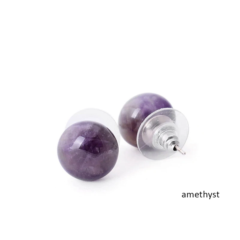 Amethyst SEDmart настоящий мяч серьги гвоздики женские серебряные цвета целебные Кристалл Розовый с натуральным кристаллом кварца серьги-гвоздики в виде бусинок для женщин - Окраска металла: Amethyst