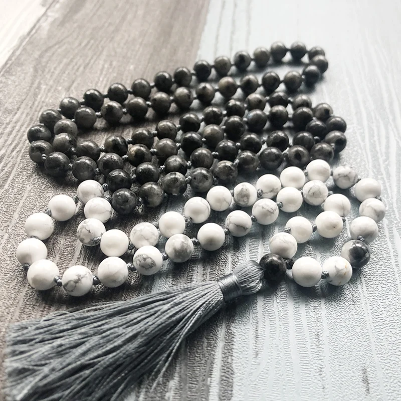 Howlite Лабрадорит кисточкой ювелирные изделия молитва бусины 108 ожерелье с узелками мужские Mala духовные ювелирные изделия целебный подарок для друга