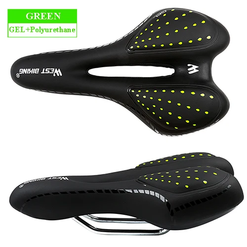 New Upgrade Green WEST BIKING велосипедное седло из искусственной кожи MTB шоссейное Велосипедное переднее сиденье велосипедное седло для мужских дышащих полых подушек велосипедное седло - Цвет: New Upgrade Green