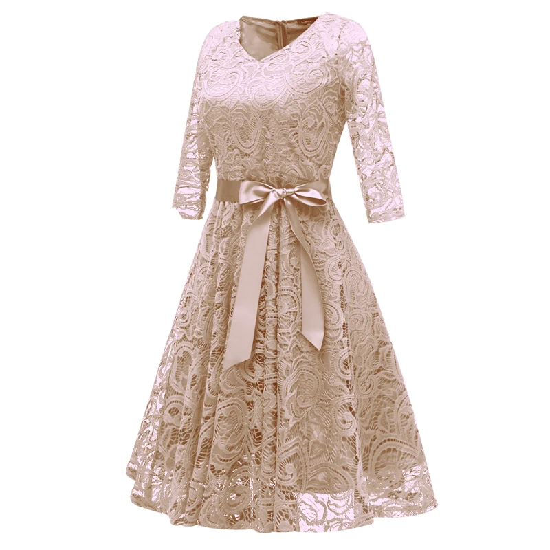 1950s винтажное платье, женское кружевное платье, вязаное крючком кружевное плиссированное платье, v-образный вырез, рукав 3/4, пояс, элегантное ТРАПЕЦИЕВИДНОЕ свободное вечернее платье