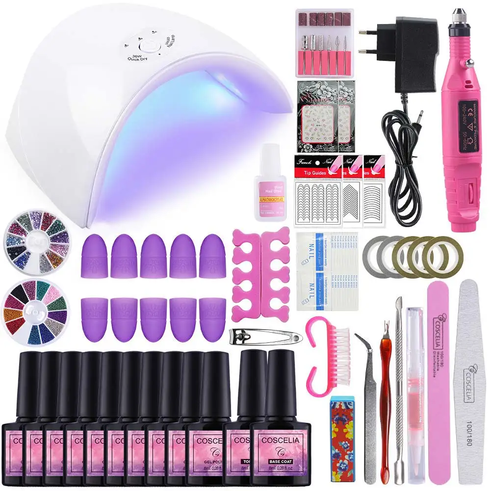 Choose 10 color set Набор для ногтей 36 Вт УФ светодиодный светильник Сушилка с гелем для ногтей Набор для маникюра Набор инструментов для маникюра - Цвет: Choose 10 color set