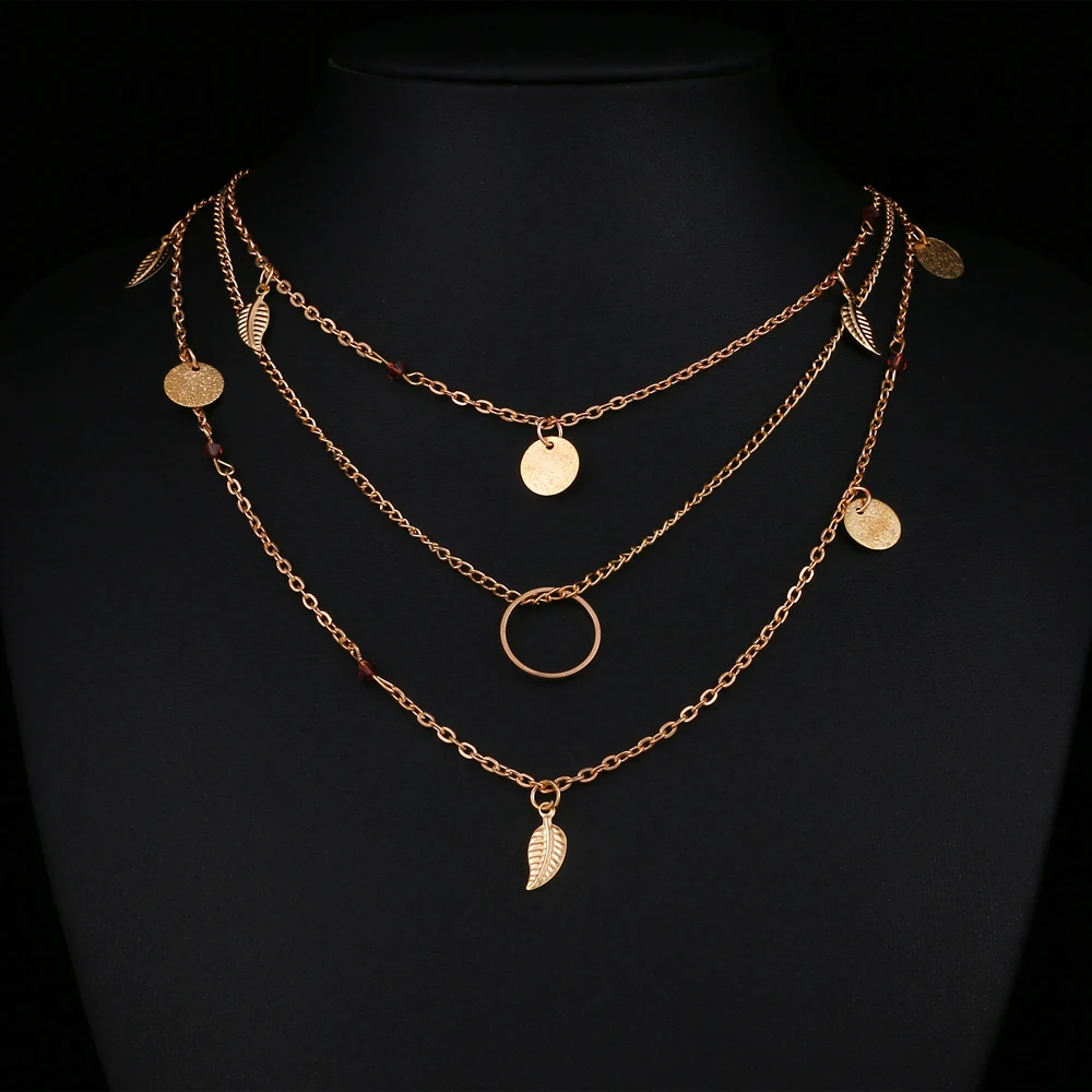 FAMSHIN Bohemia Gold Color Chain Leaves MultiLayer Choker Necklace for Women Collier Femme Fashion Jewelry Party Gifts 2018 NEW | Украшения