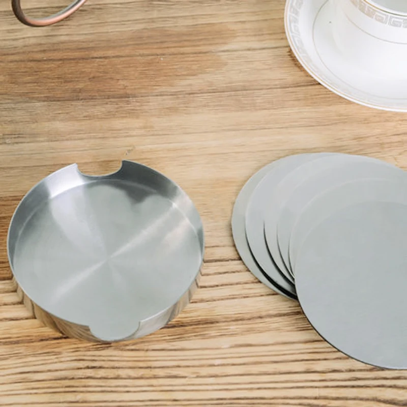 6pcs Coasters Stainless Steel Holder Bowl Pad Pot With Coaster Set Bar Drink Cup Holders Kitchen Dining Supplies | Дом и сад