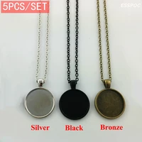 5pcsset blackbronze round pendant blanks base setting tray diy necklace charms handmade 25mm glass cabochon jewelry