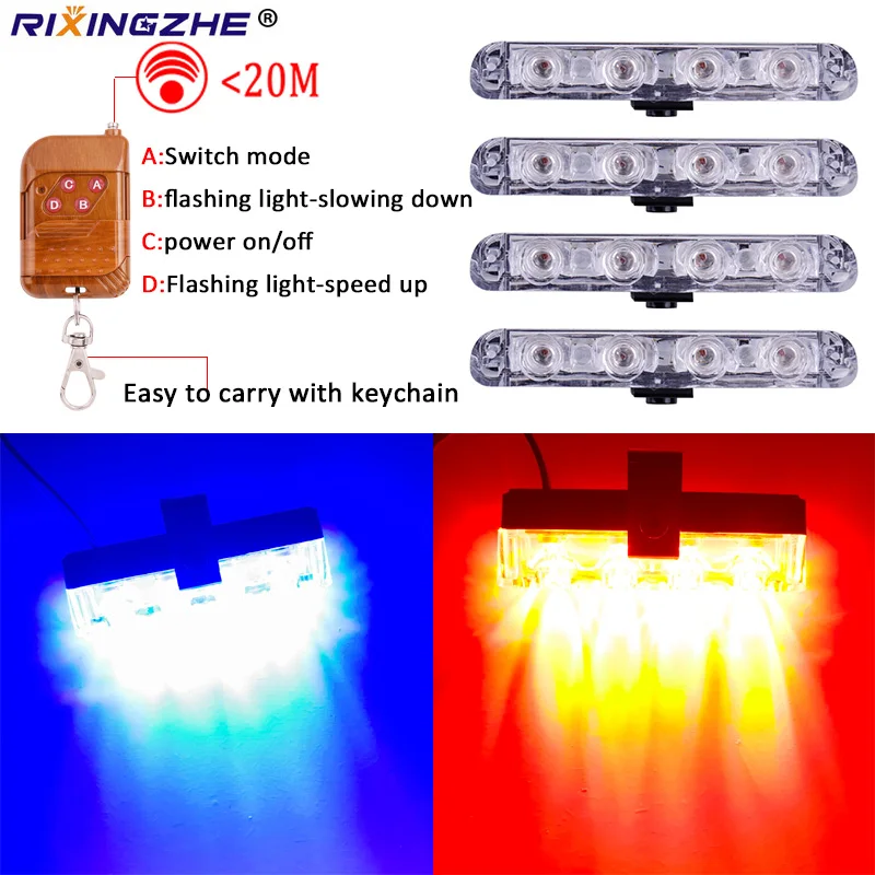 RXZ Flasher полицейский светильник стробоскоп предупреждающий 4x 4/led 4 в 1