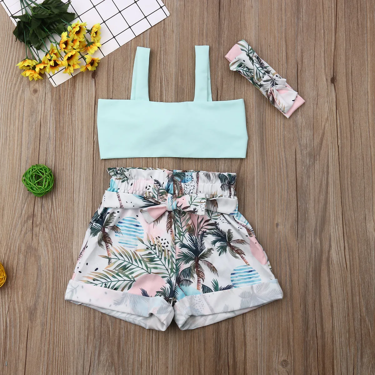 Детская одежда для маленьких девочек комплекты одежды из 3 предметов летний топ с