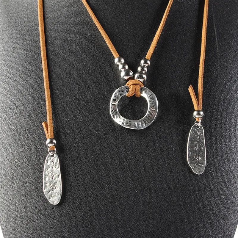 Ожерелье чокер женское кожаное многослойное Длинное колье с подвеской в виде