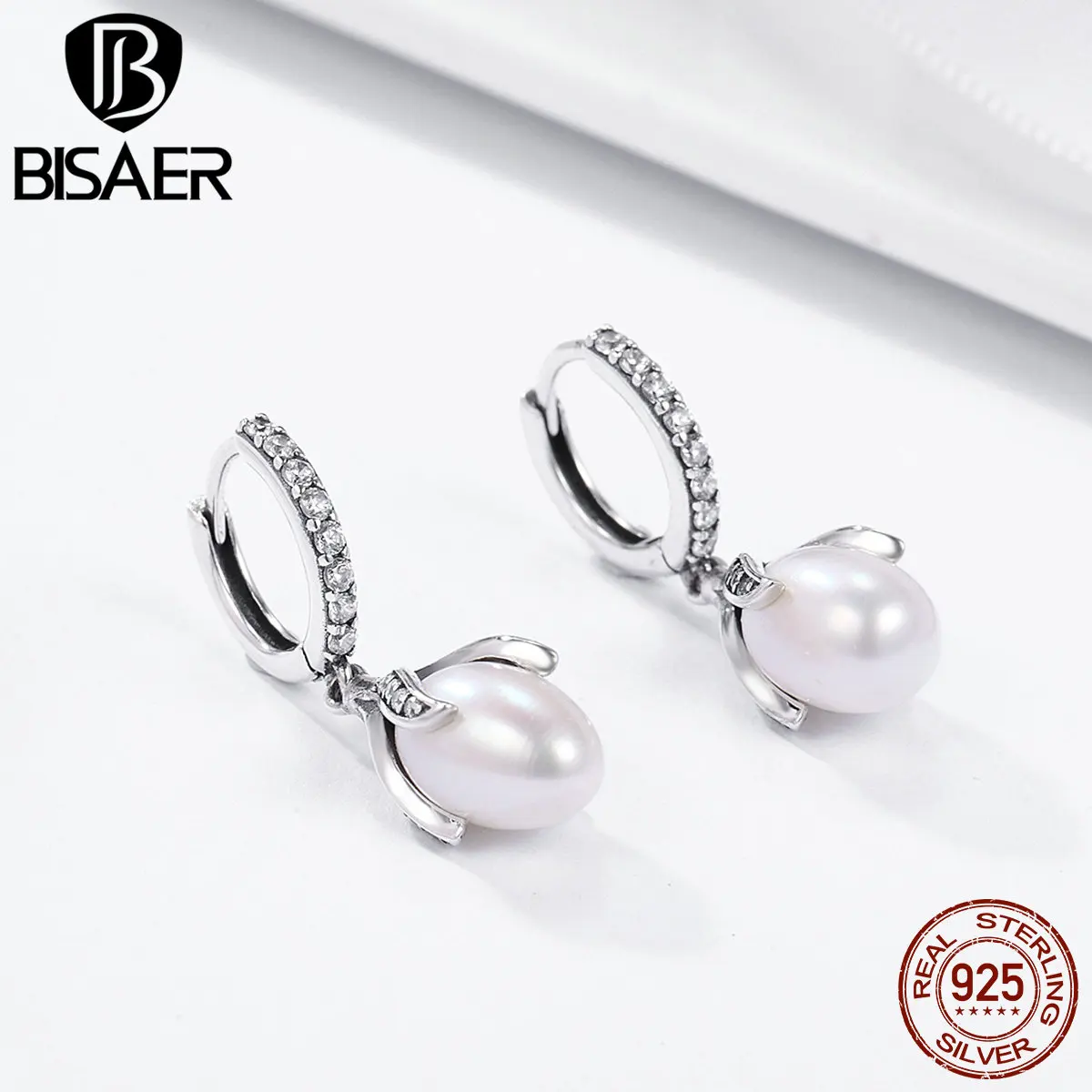 BISAER, новинка, элегантные, 925 пробы, серебряные, капли воды, цветущие цветы, висячие серьги-капли для женщин, модное ювелирное изделие GXE259