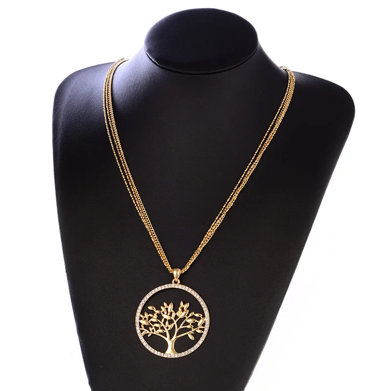 HONGYE Tree Of Life fashion 3 Long Necklaces For Women Vintage Crystal Multilayer Pendant Necklace Jewelry Gift | Украшения и