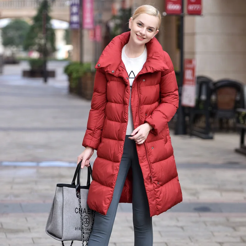 Женский зимний пуховик большого размера CW070 однотонный длинный теплая верхняя