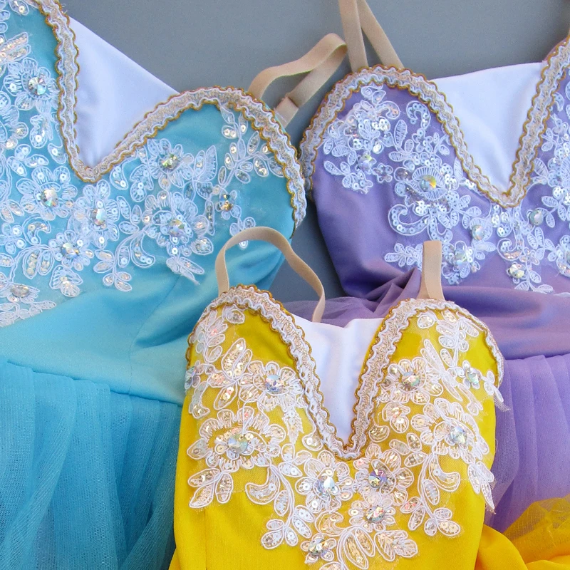 Кружевное балетное платье-пачка без рукавов Цвет желтый розовый белый