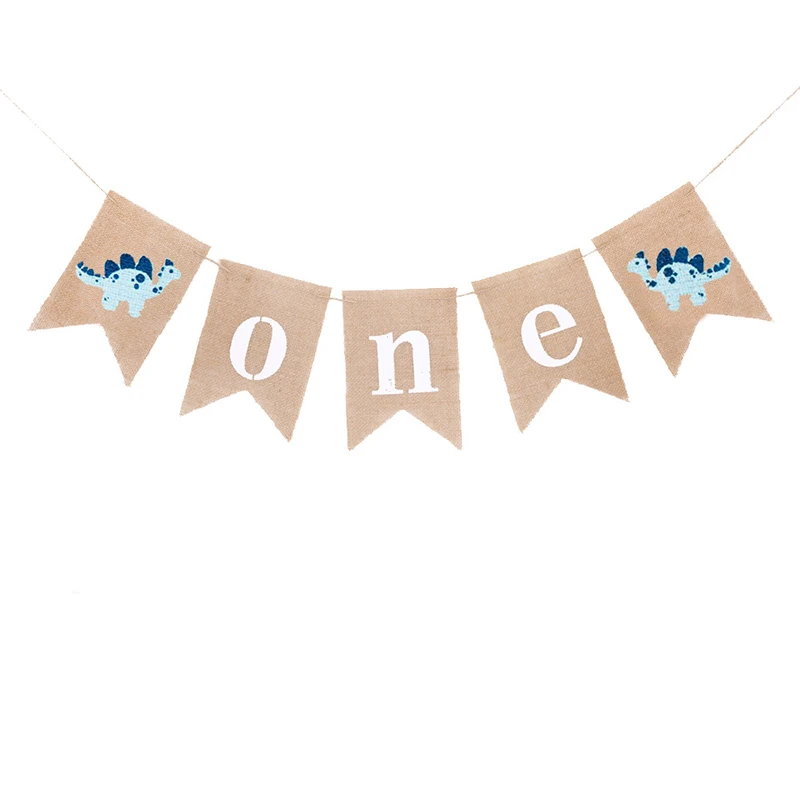 1pc/pack One year old cute fox raccoon birthday flag child party decoration linen swallowtail decor | Дом и сад