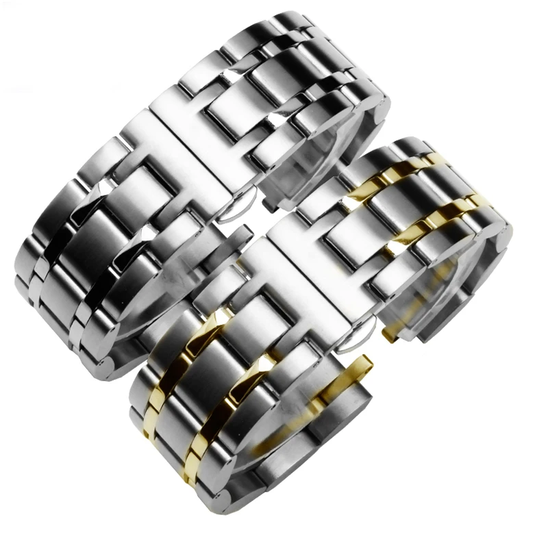 PEIYI 18mm22mm23mm24mm твердый ремешок из нержавеющей стали яркий металлический браслет