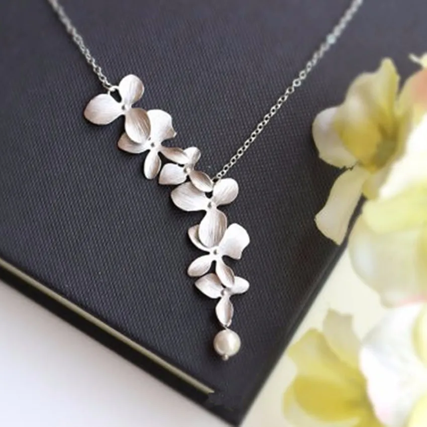Женские Подвески в виде цветка орхидеи Kinitial ожерелья с лепестками цветов