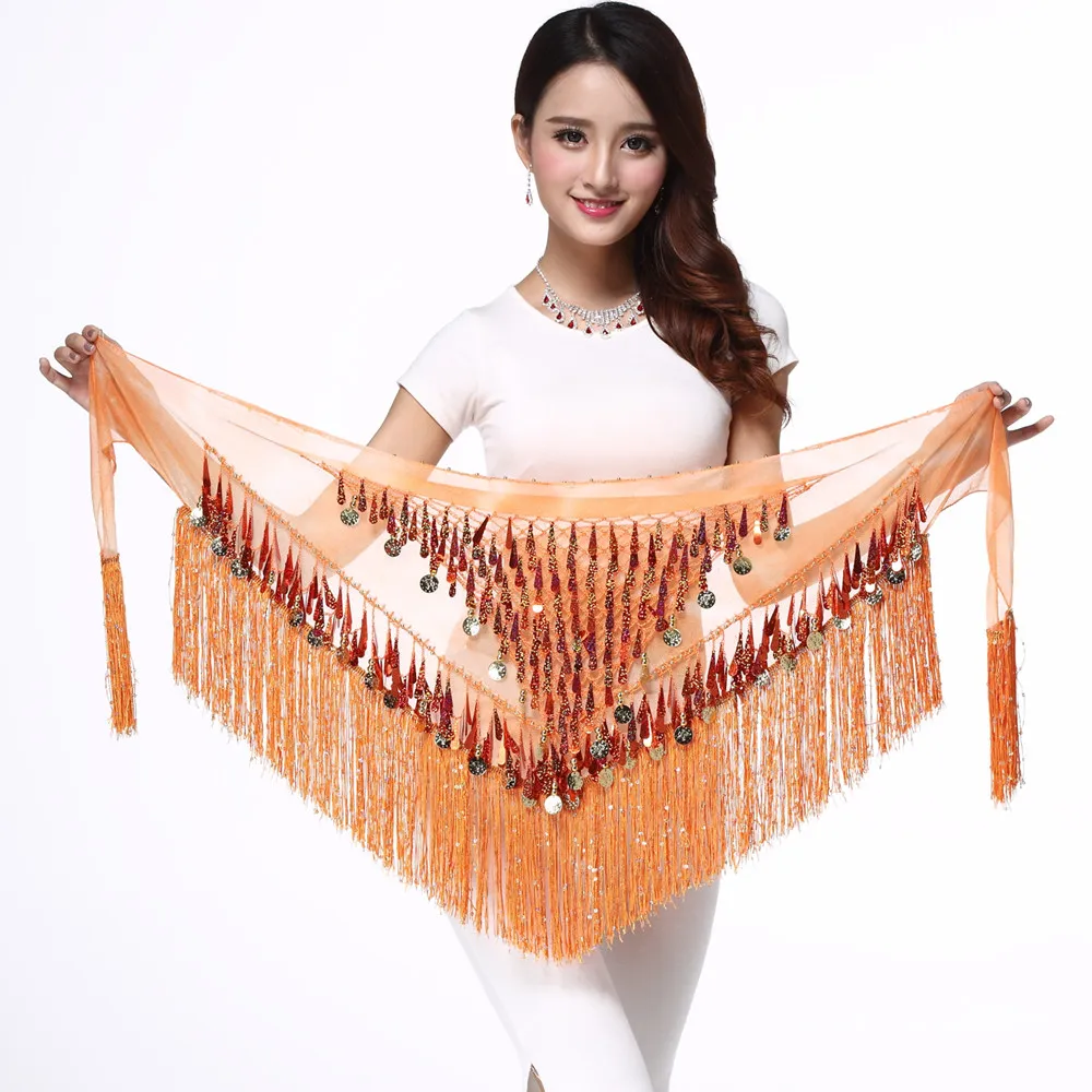 Новый пояс для танца живота Индийский Золотая монета кисточка блесток Bellydancing хип