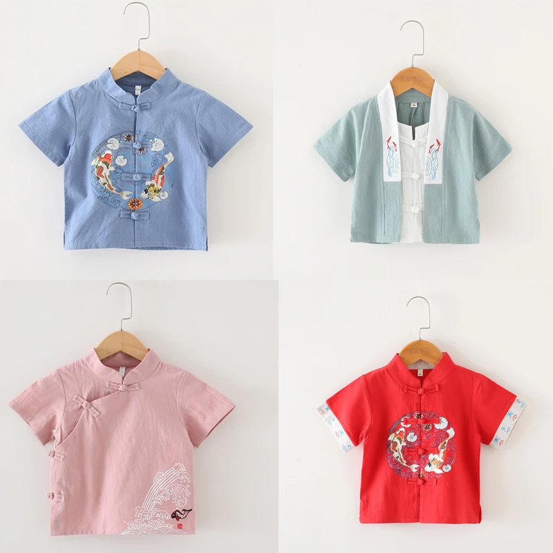 Children'S Traditional Kungfu Clothing Summer Boy Short Sleeve + Trousers Cotton And Linen Tang Sets Baby Chinese Outfit SL1039 |
