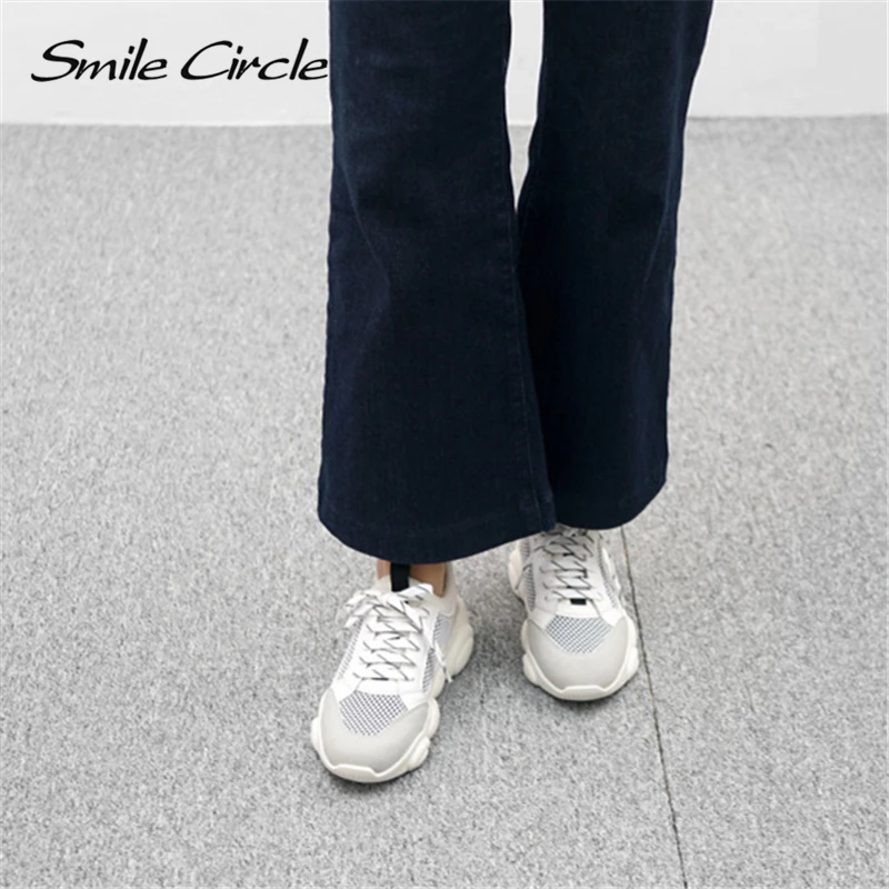 Smile Circle/2019 г. весенние женские кожаные кроссовки со шнуровкой на толстой плоской