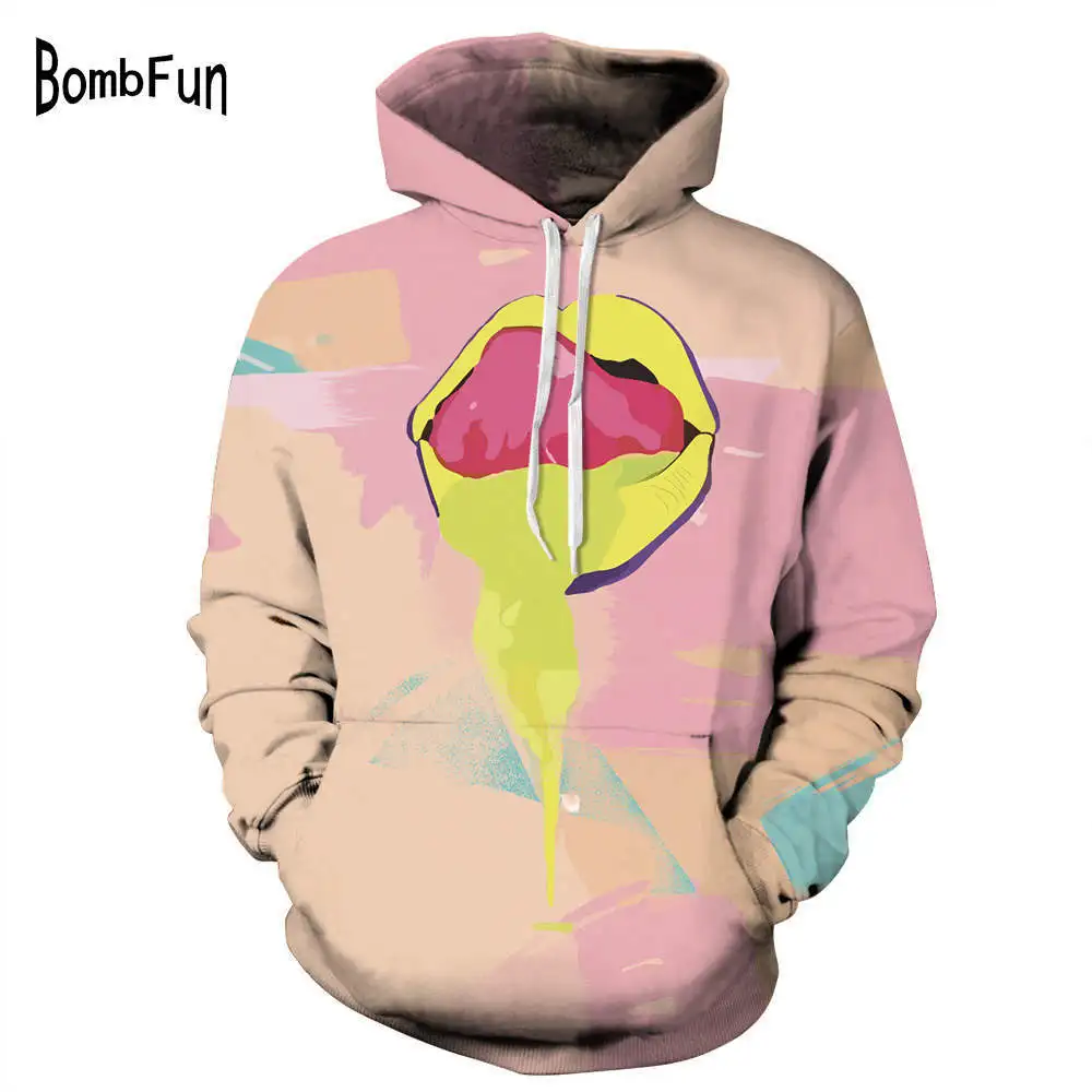 Толстовка мужская с 3d принтом Забавный граффити губ | Мужская одежда