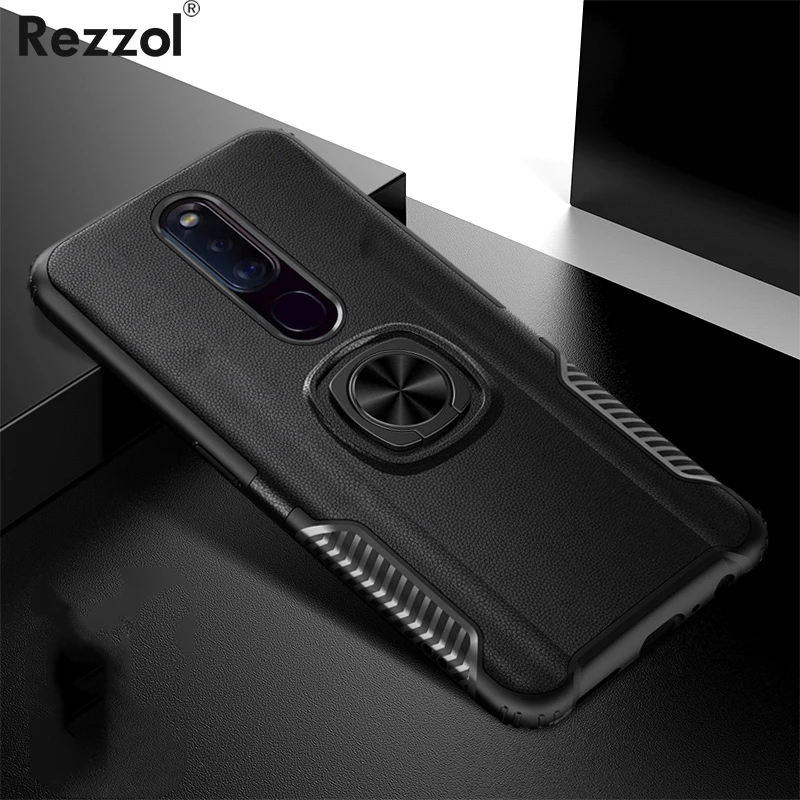 Для OPPO F11 Pro Чехол с текстурой кожи металлическое кольцо силиконовый