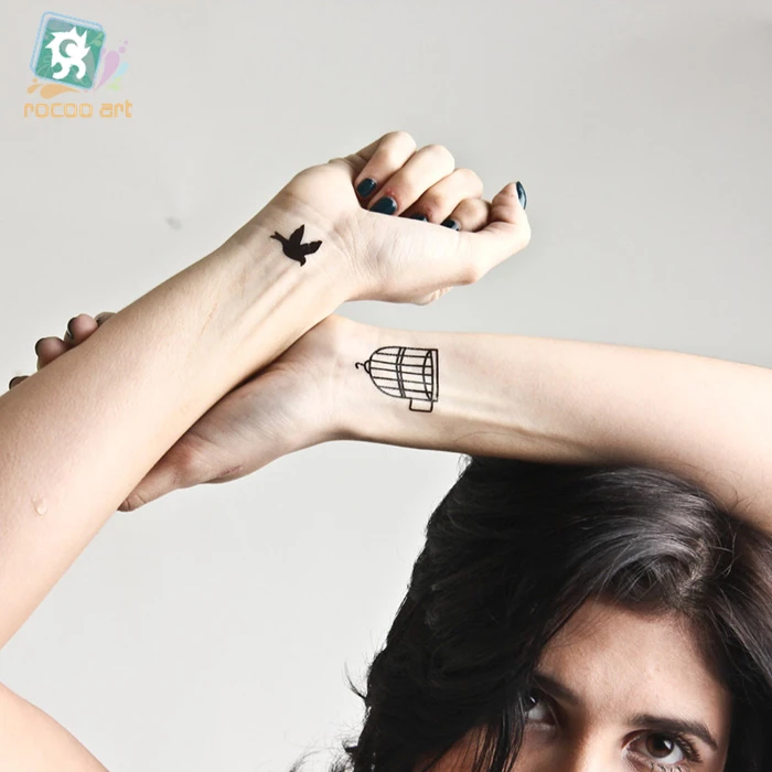 HC 60/водостойкая поддельная тату наклейка s Lovers Arm Fake Tatoo Birds Cage шаблон дизайн
