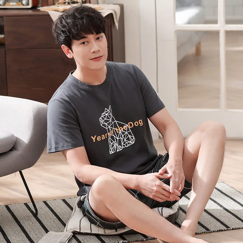 

Men summer cotton new pajamas Korean pullover casual short sleeve shorts thin two piece pajama sets mens pajama set men pajamas