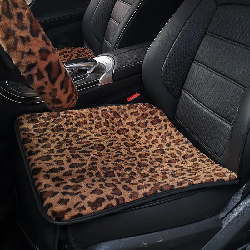 front pad 1pc Зимний Леопардовый плюшевый чехол на руль авто Леопардовый мех рулевое колесо Чехлы интерьерные аксессуары для женщин девочек - Название цвета: front pad 1pc