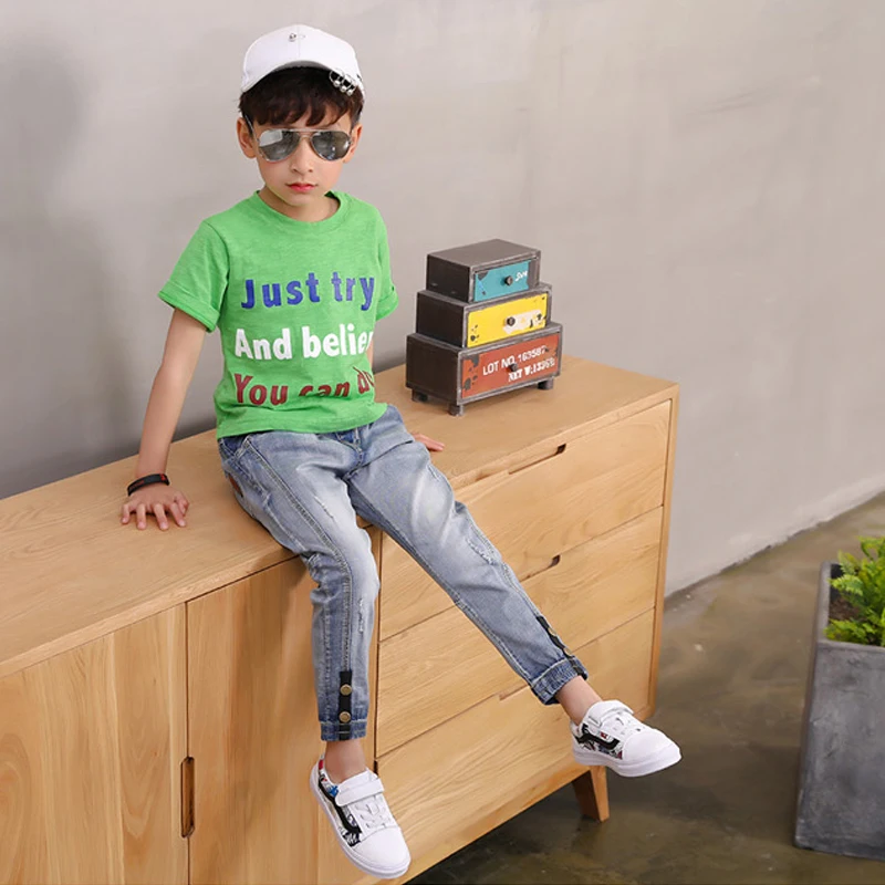 Весна-Осень 2019 новая детская одежда джинсы для мальчиков Повседневные детские