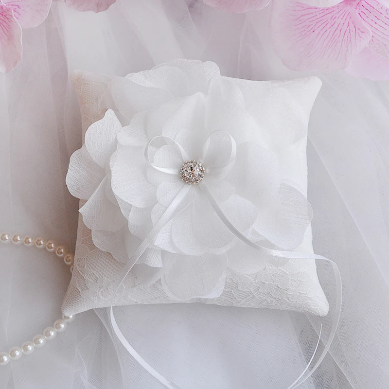 Beautiful Big Flower Wedding Ring Pillow Silks and satins Rhinestone Cushion Bride Decorations 15X15cm | Дом и сад