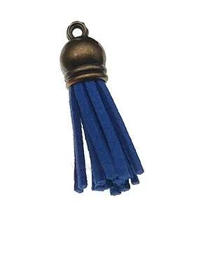 royal blue 10 штук 39 мм замшевые Ленточки брелок-Шарм выше колена из искусственной кожи с кисточками с металлические бронзового Кепки для бижутерии, материал для рукоделия материалы Z1037 - Цвет: royal blue