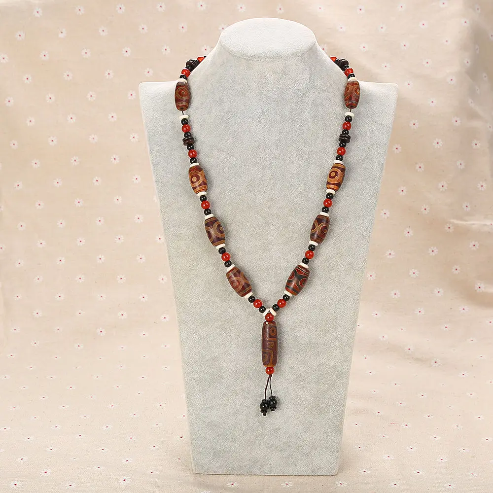 Yumten Agate Pendant Necklaces Trendy Men Geometric Jewellry Statement Women Long Sweater Chain Red Black Beaded White Spacer | Украшения и