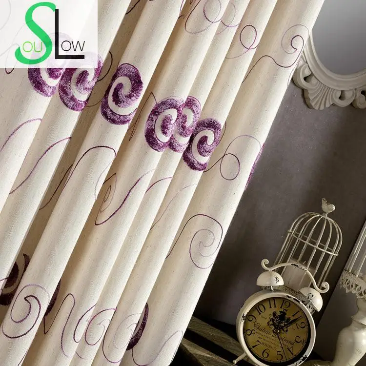 Занавес медленная душа коричневый фиолетовый хлопковый с вышивкой французский