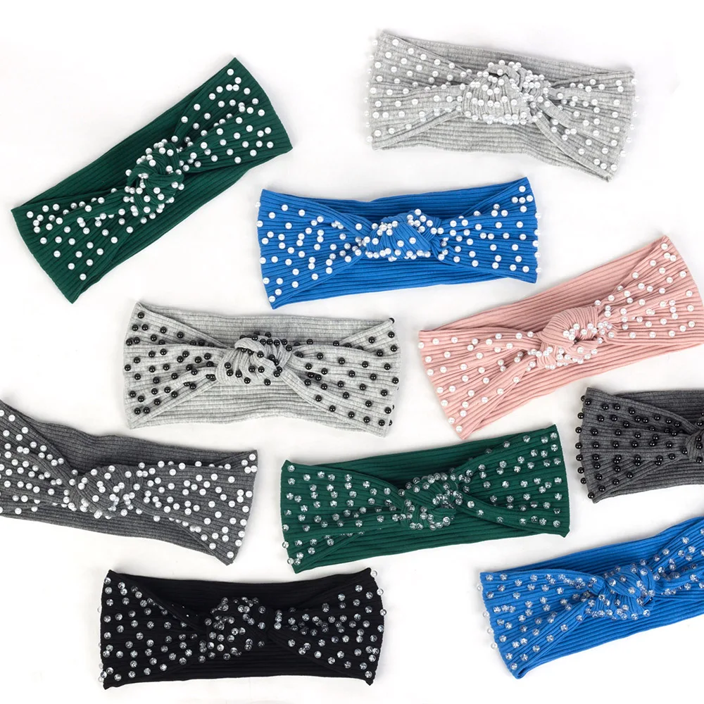 Женские аксессуары с жемчужинами джинсовые ребристые ленты для волос бантом в