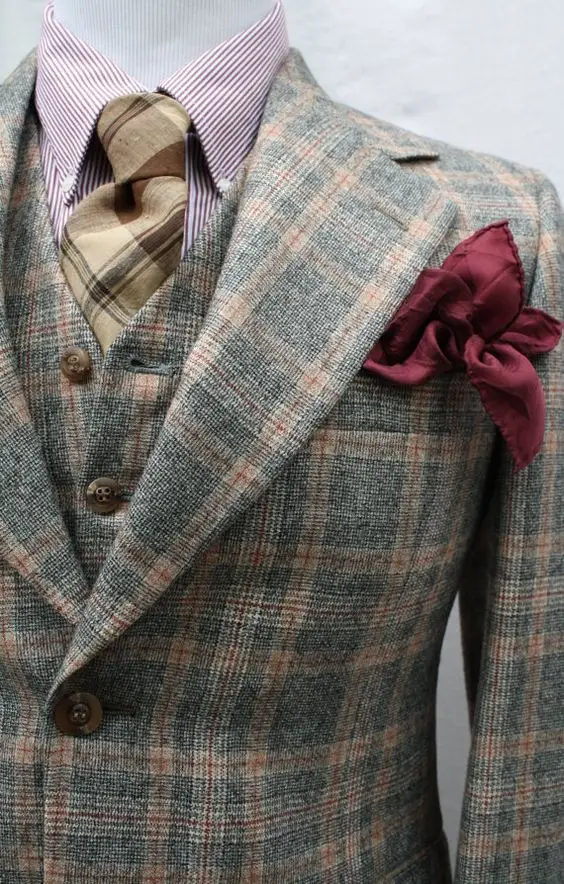 

Mens Vintage 3 Piece Glen Plaid Suits Two Buttons Men Slim Fit Suits Notch Lapel Groomsmen Tuxedos Wedding Suits(jacket+pant)